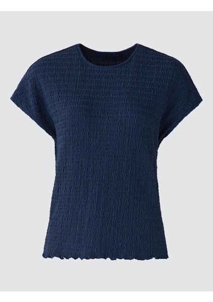Lacivert Bisiklet Yaka Düşük Omuz Örme Bluz