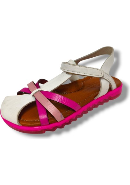 Bagcı 3087-20 Önü Kapalı Çapraz Şeritli Kız Çocuk Sandalet Beyaz Pembe 26-30