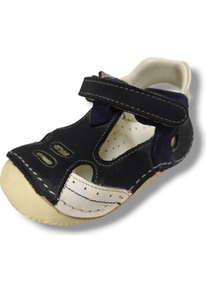 3055-20 Önü Kapali Cırtlı Erkek Çocuk Sandalet Gri Beyaz 18-20