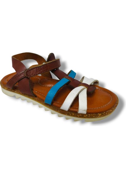Bagcı 3069-20 Çapraz Şerit Cırtlı Kız Çocuk Sandalet Kahve Beyaz 26-30