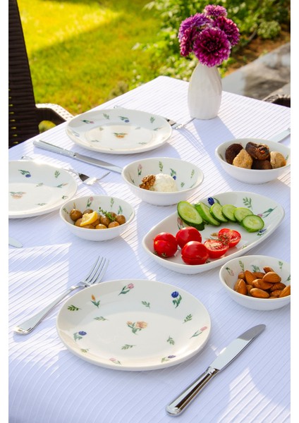Floral Porselen 14 Parça 6 Kişilik Kahvaltı Takımı Çiçek Desenli Beyaz modelleri