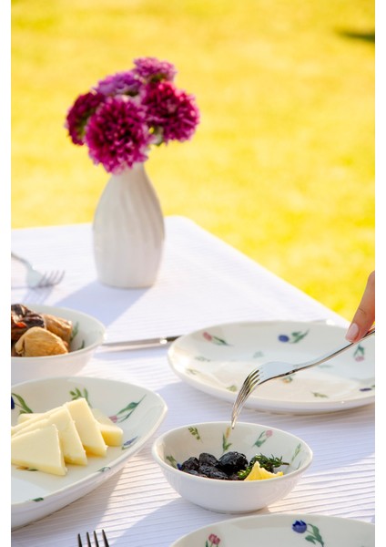 Floral Porselen 14 Parça 6 Kişilik Kahvaltı Takımı Çiçek Desenli Beyaz fırsatları