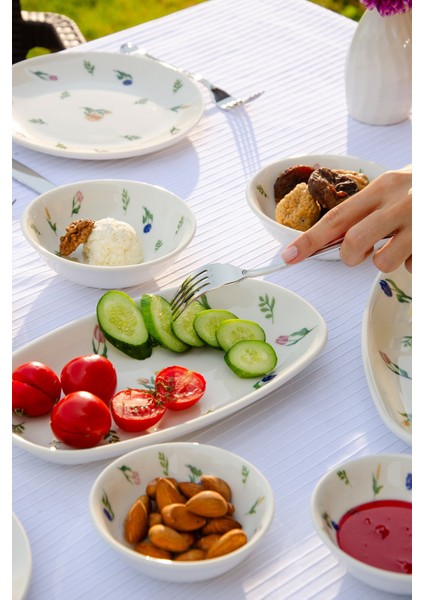 Floral Porselen 14 Parça 6 Kişilik Kahvaltı Takımı Çiçek Desenli Beyaz indirimleri