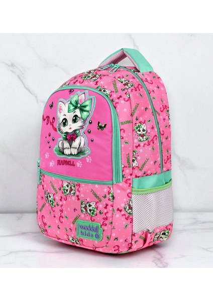 Lisanslı Pembe Kedi Desenli Ilkokul Sırt Çantası, Beslenme Çantası ve 2 Ce modelleri