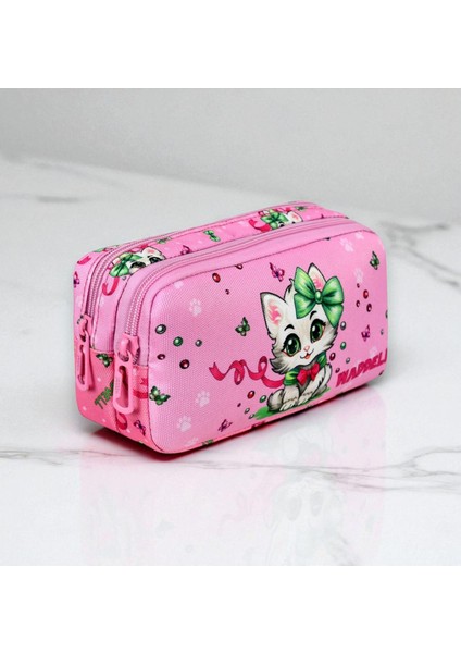 Lisanslı Pembe Kedi Desenli Ilkokul Sırt Çantası, Beslenme Çantası ve 2 Ce