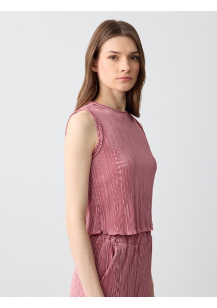 Gül Kurusu Dar Kesim Yuvarlak Yaka Piliseli Örme Bluz fırsatları