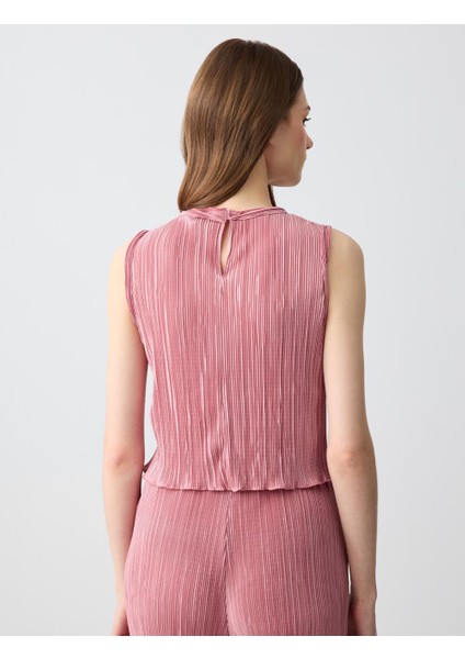 Gül Kurusu Dar Kesim Yuvarlak Yaka Piliseli Örme Bluz indirimleri