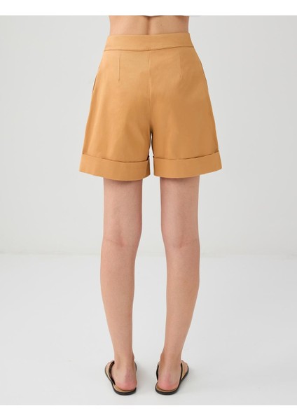 Deve Tüyü Normal Bel Bol Paça Dokuma Şort