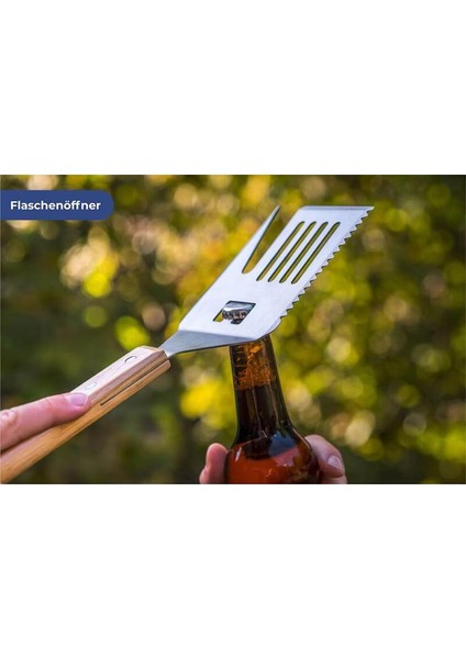 Gbmotion 5’i 1 Arada Paslanmaz Çelik Barbekü Spatulası – Şişe Açacağı, Testere Dişli Kesici, Çatal Ucu, Fileto Bıçağı ve Izgara Küreği Özellikli fırsatları