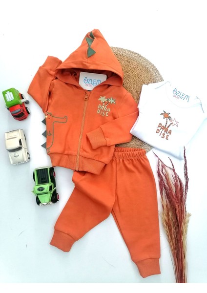 Paradise Baskı Kapüşonlu 3lü Takım Tarçın - 3 Ay