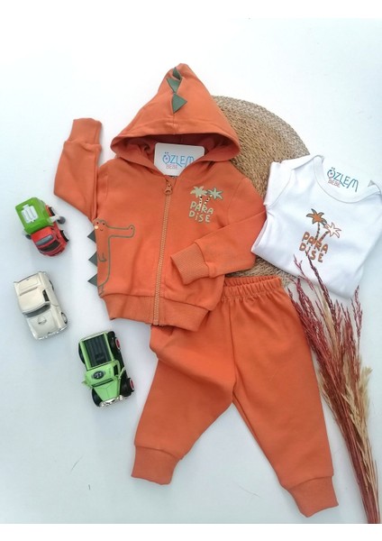 Paradise Baskı Kapüşonlu 3lü Takım Tarçın - 3 Ay modelleri