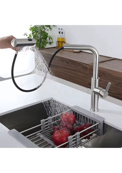 Çok Modlu Inox Mutfak Evye Bataryası Mat Gri Musluk Spiralli Çek Bırak Başlık Yağmurlama