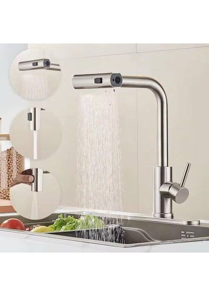 Çok Modlu Inox Mutfak Evye Bataryası Mat Gri Musluk Spiralli Çek Bırak Başlık Yağmurlama fiyatları