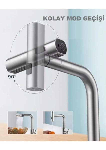 Çok Modlu Inox Mutfak Evye Bataryası Mat Gri Musluk Spiralli Çek Bırak Başlık Yağmurlama modelleri