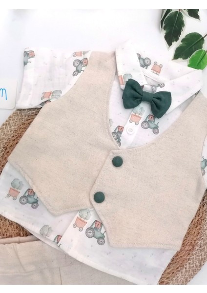 Traktör Desen Cepken Yelekli Müslin 2'li Takım Toprak - 18-24 Ay fiyatları