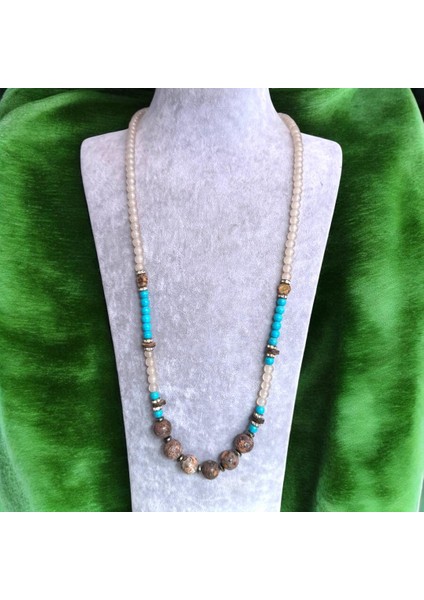 Kahverengi Kuvars ve Turkuaz Taşlı Doğal Taş Kolye
