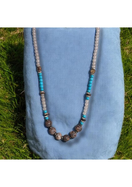 Kahverengi Kuvars ve Turkuaz Taşlı Doğal Taş Kolye fiyatları