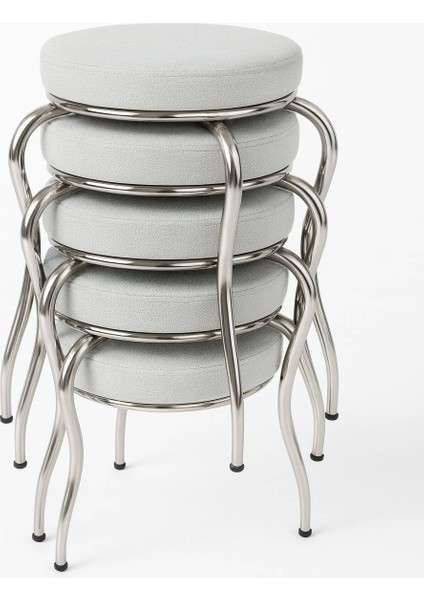 Paslanmaz Krom Ayaklı Beyaz Kumaş Tabure 4 Adet fiyatları