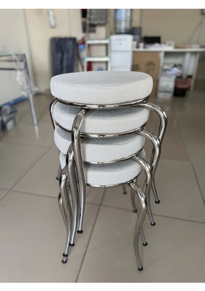Paslanmaz Krom Ayaklı Beyaz Kumaş Tabure 4 Adet fırsatları
