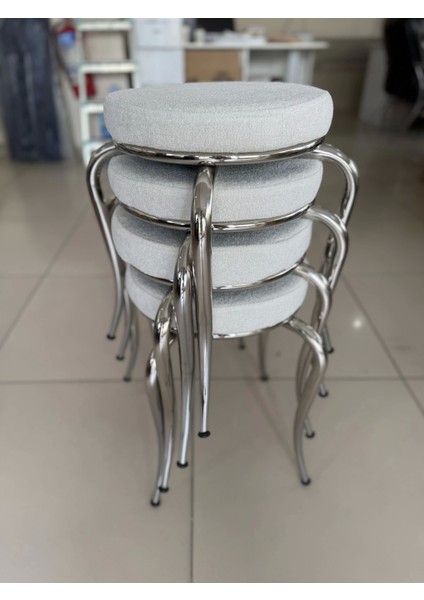 Paslanmaz Krom Ayaklı Beyaz Kumaş Tabure 4 Adet indirimleri