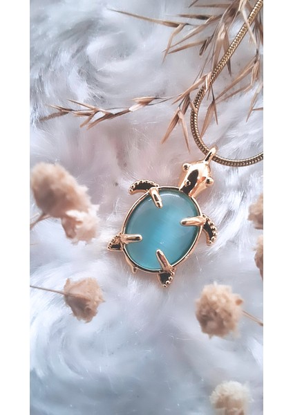 Opal Taşlı Kaplumbağa Çelik Kolye