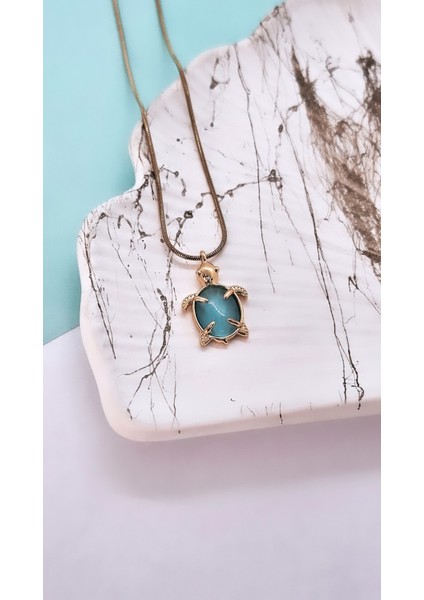 Opal Taşlı Kaplumbağa Çelik Kolye modelleri