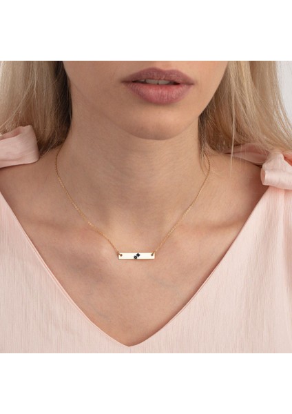 14 Ayar Altın Plakalı Zar Temalı Dikdörtgen Motifli Zincirli Hediyelik KOLYE-484SEMBOL