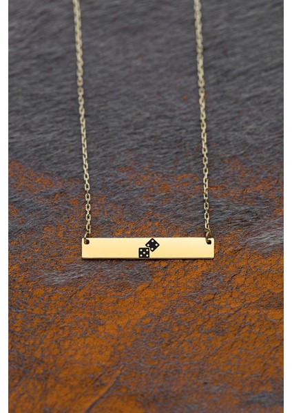 14 Ayar Altın Plakalı Zar Temalı Dikdörtgen Motifli Zincirli Hediyelik KOLYE-484SEMBOL fiyatları