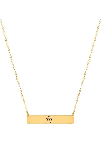 14 Ayar Altın Plakalı M Harfine Özel Zincirli Dikdörtgen Motifli Hediyelik KOLYE-484HARF fiyatları