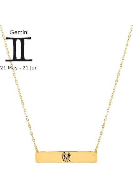 14 Ayar Altın Plakalı Ikizler Burçlarına Özel Zincirli Dikdörtgen Motifli Hediyelik KOLYE-484BURÇ fiyatları