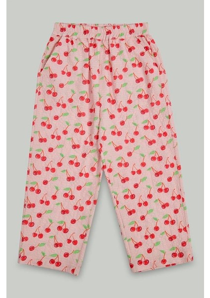 Kiraz Desenli Cepli Kız Çocuk Pantolon