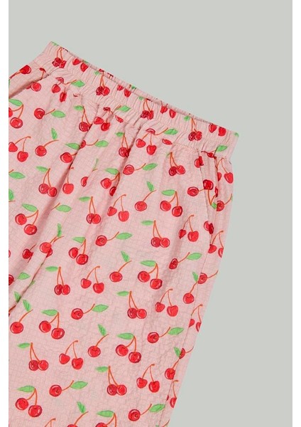 Kiraz Desenli Cepli Kız Çocuk Pantolon