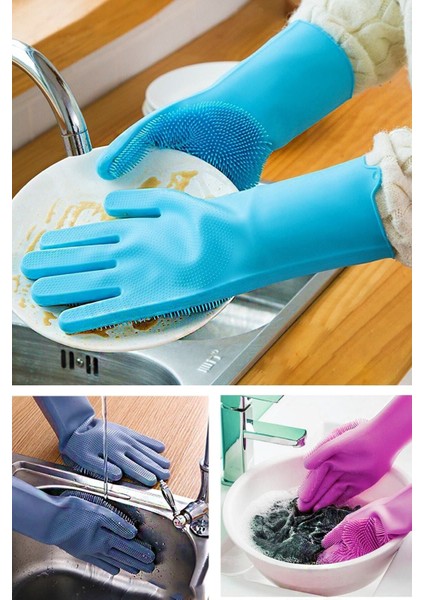 Isıya Dayanıklı Çok Amaçlı Silikon Temizlik Eldiveni, Fırçalı ve Esnek Tasarım fiyatları