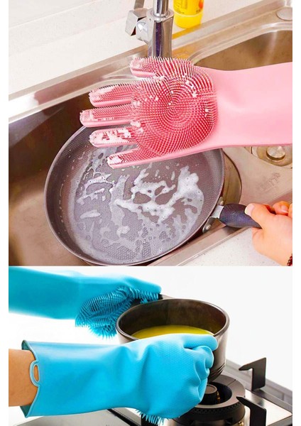 Isıya Dayanıklı Çok Amaçlı Silikon Temizlik Eldiveni, Fırçalı ve Esnek Tasarım modelleri