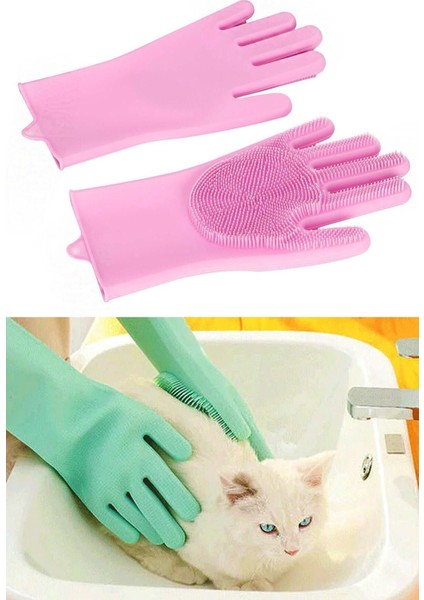 Isıya Dayanıklı Çok Amaçlı Silikon Temizlik Eldiveni, Fırçalı ve Esnek Tasarım fırsatları