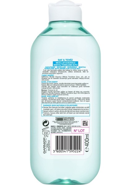 Saf & Temiz Makyaj Temizleme Suyu Yağlı Ciltler İçin Arındırıcı Etki 400 ml fırsatları