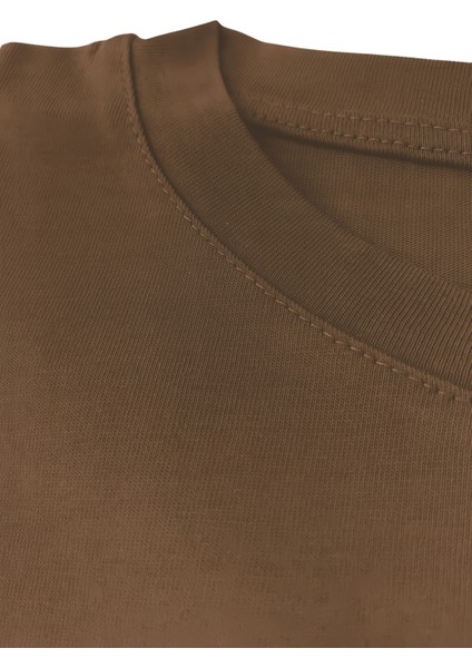 Store %100 Organik Pamuk Nefes Alan Tok Yumuşak Dokulu Premium Yarım Oversize Bisiklet Yaka Basic Kadın/Unisex Tişört Kahverengi fırsatları