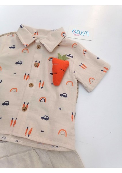 Havuç Figürlü Müslin Gömlekli 2'li Takım Toprak - 6-9 Ay fiyatları