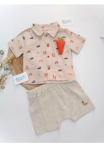 Havuç Figürlü Müslin Gömlekli 2'li Takım Toprak - 12-18 Ay