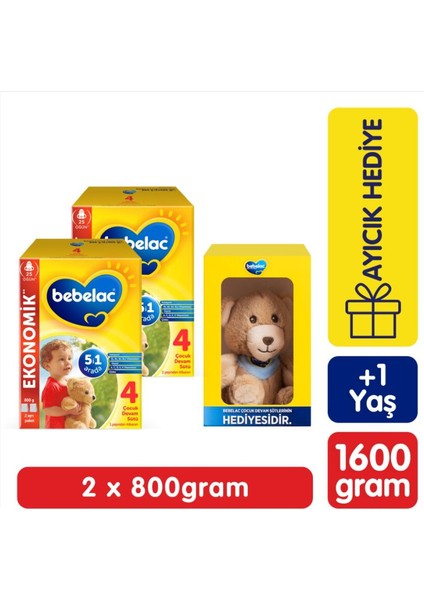 4 Çocuk Devam Sütü 1 Yaş+ 800 gr x 2 Adet Ayıcık Hediyeli