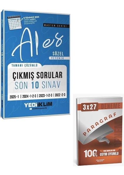 Yediiklim 2026 Ales Master Sözel Yetenek Çıkmış Sorular Son 10 Sınav Çözümlü+Anla Kazan Paragraf