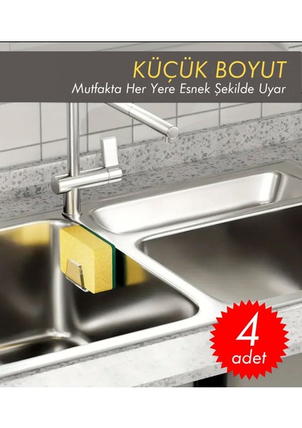 4'lü Yapışkanlı Pleksi Bulaşık Süngeri Tutucu, Evye Düzenleyici Set