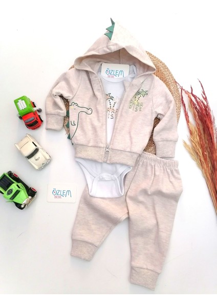 Paradise Baskı Kapüşonlu 3lü Takım Gri - 3 Ay