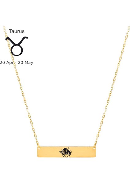 14 Ayar Plakalı Altın Boğa Burçlarına Özel Dikdörtgen Motifli Zincirli Hediyelik KOLYE-484BURÇ fiyatları