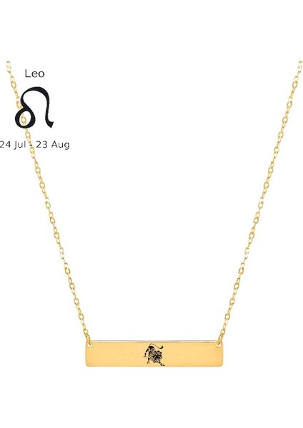 14 Ayar Altın Plakalı Aslan Burçlarına Özel Dikdörtgen Motifli Zincirli Hediyelik KOLYE-484BURÇ fiyatları