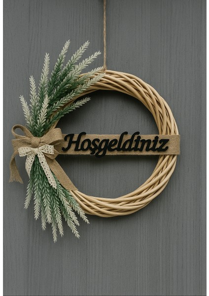 El Yapımı Bambu Çelenk Lavantalı Kapı Süsü Hoşgeldiniz Yazılı Doğal ve Rustik Dekor