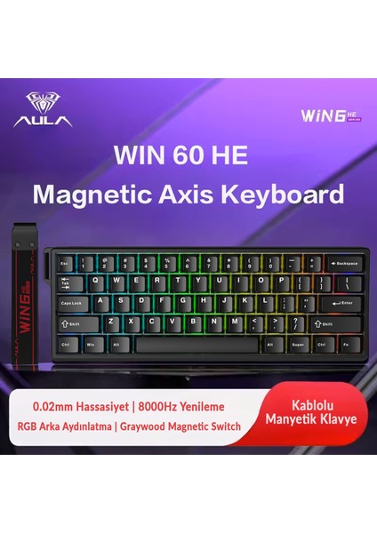 WIN60 He Manyetik Klavye Rapid Trigger Graywood Swtich 8000Hz Rgb Tkl Hot Swap Oyuncu Klavyesi Siyah fiyatları