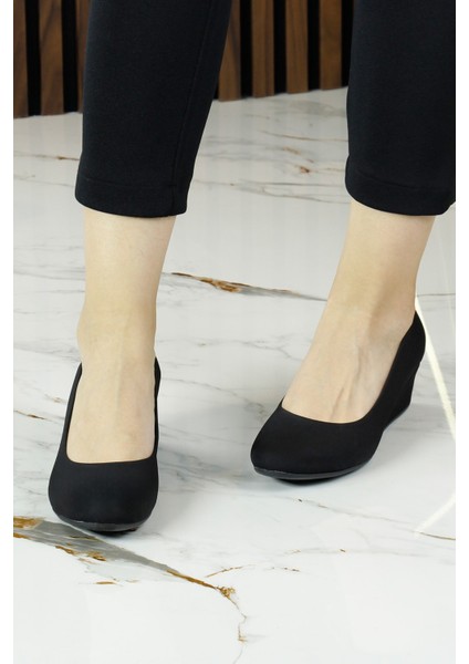 Maya Siyah Krep Yuvarlak Burun Dolgu Topuklu Günlük Ayakkabı fiyatları
