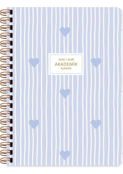 Spiralli Akademik Ajanda Mavi Kalp 16x23 cm 176 Sayfa Eylül 2025 - Ağustos 2026