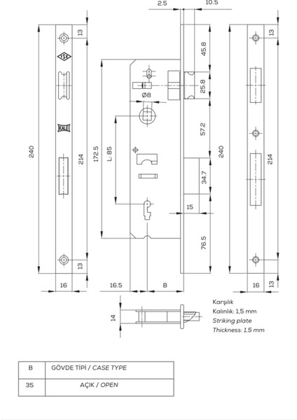 266 P Iç Kapı Gömme Kilidi 35 mm fiyatları